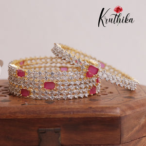Sparkling CZ gold finish Ruby Bangles B182