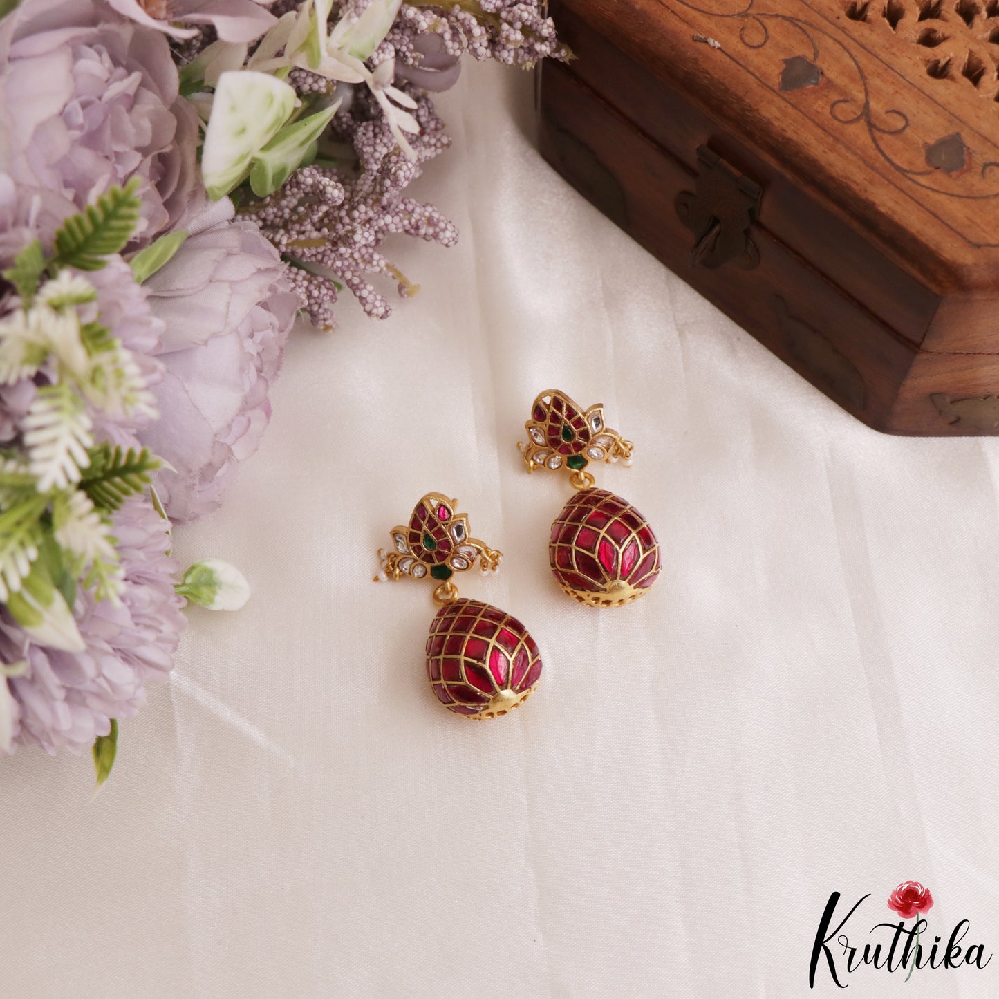 Gorgeous Lotus Motifs Jadau Jhumkas E1195