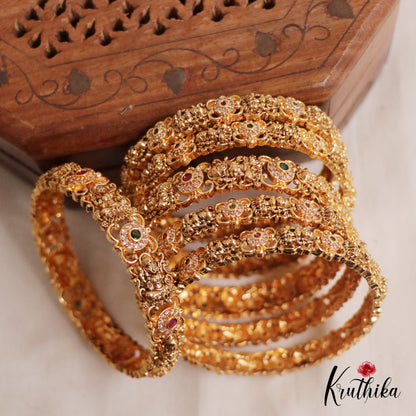 Beautiful AD Temple Lakshmi Bangles B236  (Set of 6 Bangles )