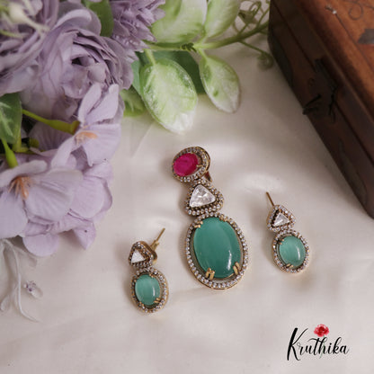 Classic Victorian moissanite Pendant Set PS245 (Available In 3 Colours)