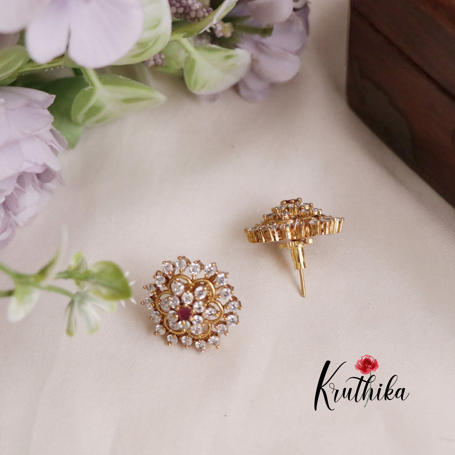 Trendy CZ Floral Design Ear Studs E612  (Available in 2 Colours)