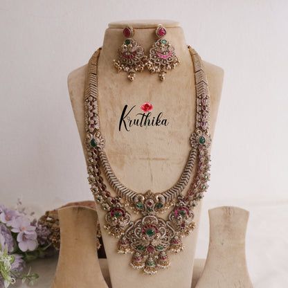 Royal Bridal Peacock Antique Jadau Haaram and Jhumka Drops LH1937 (Available in 2 Colours)