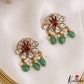 Sparkling Floral Teardrop Motifs Hasli CZ Necklace With Green Bead Drops NC3076