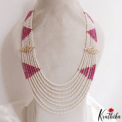 Stunning Multi Layered Crystal & Pearl Haaram With Floral Accents LH2153 (Available In 3 Colors)