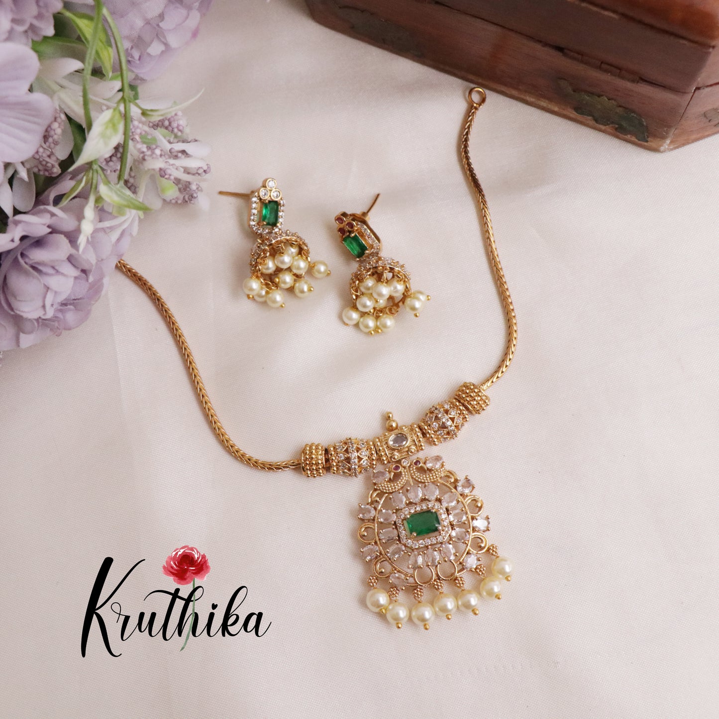 Elegant Bloom Pendant Pearl Drop Necklace NC2120 (Available in 2 Colours)