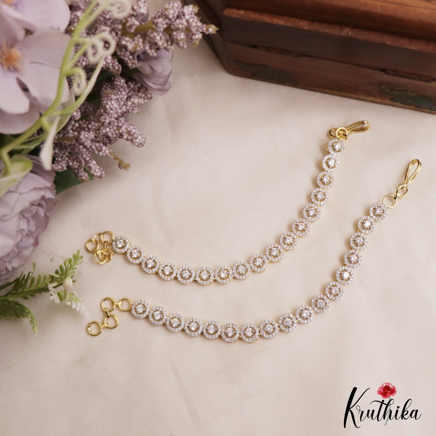 Simple Geometric Motifs Gold-Tone CZ Earchains EC216