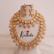 Premium Kundan stone Elegant Temple Lakshmi Haaram with Pastel Green Beads LH1870 with peacock design LH1859