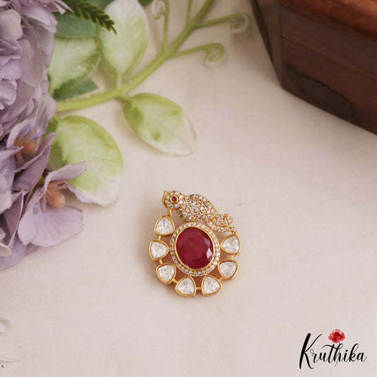Pretty Floral Peacock Motifs Polki Victorian Pendant Set PS287 (Available In 2 Colors)