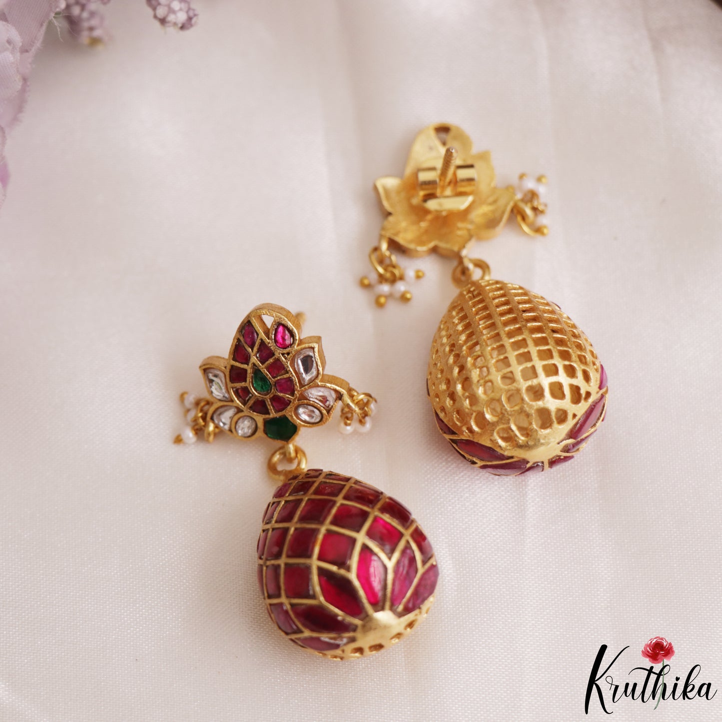 Gorgeous Lotus Motifs Jadau Jhumkas E1195