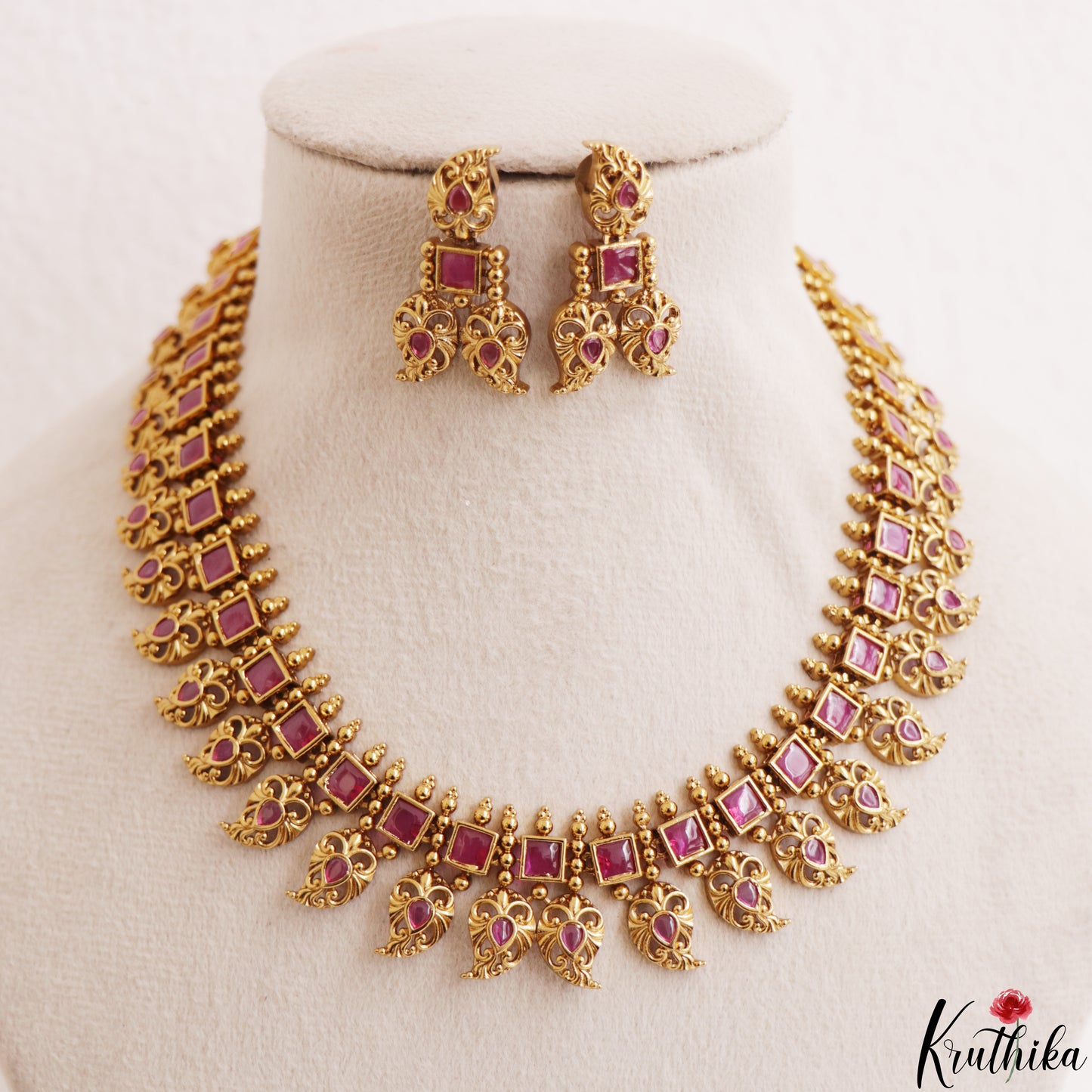Classic Square Mango Motifs Jadau Necklace NC3181 (Available In 3 Colors)