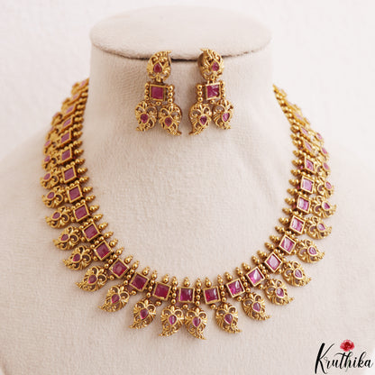Classic Square Mango Motifs Jadau Necklace NC3181 (Available In 3 Colors)