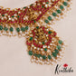 Premium Antique Lakshmi Motifs Jadau Necklace With Green Bead Drops NC2853