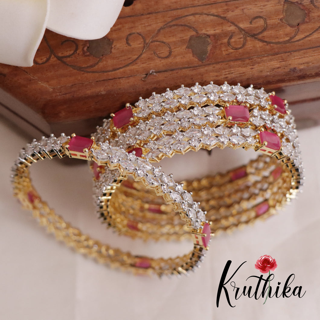Sparkling CZ gold finish Ruby Bangles B182