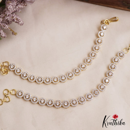 Simple Geometric Motifs Gold-Tone CZ Earchains EC216