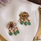 Sparkling Floral Teardrop Motifs Hasli CZ Necklace With Green Bead Drops NC3076