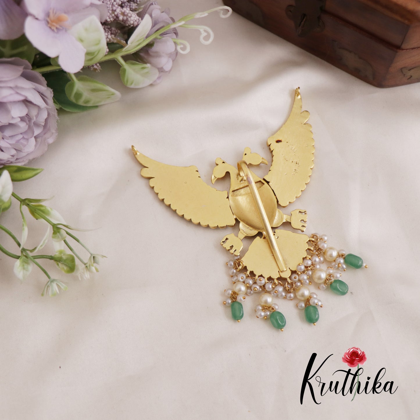 Premium Gandaberunda Jadau Pendant with Pearl And Beads Drops PS253 (Available In 2 Colors)