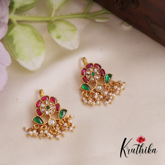 Classic Jadau Floral Leaf Earcuffs | Upper Earrings | Bugadi Earrings E817