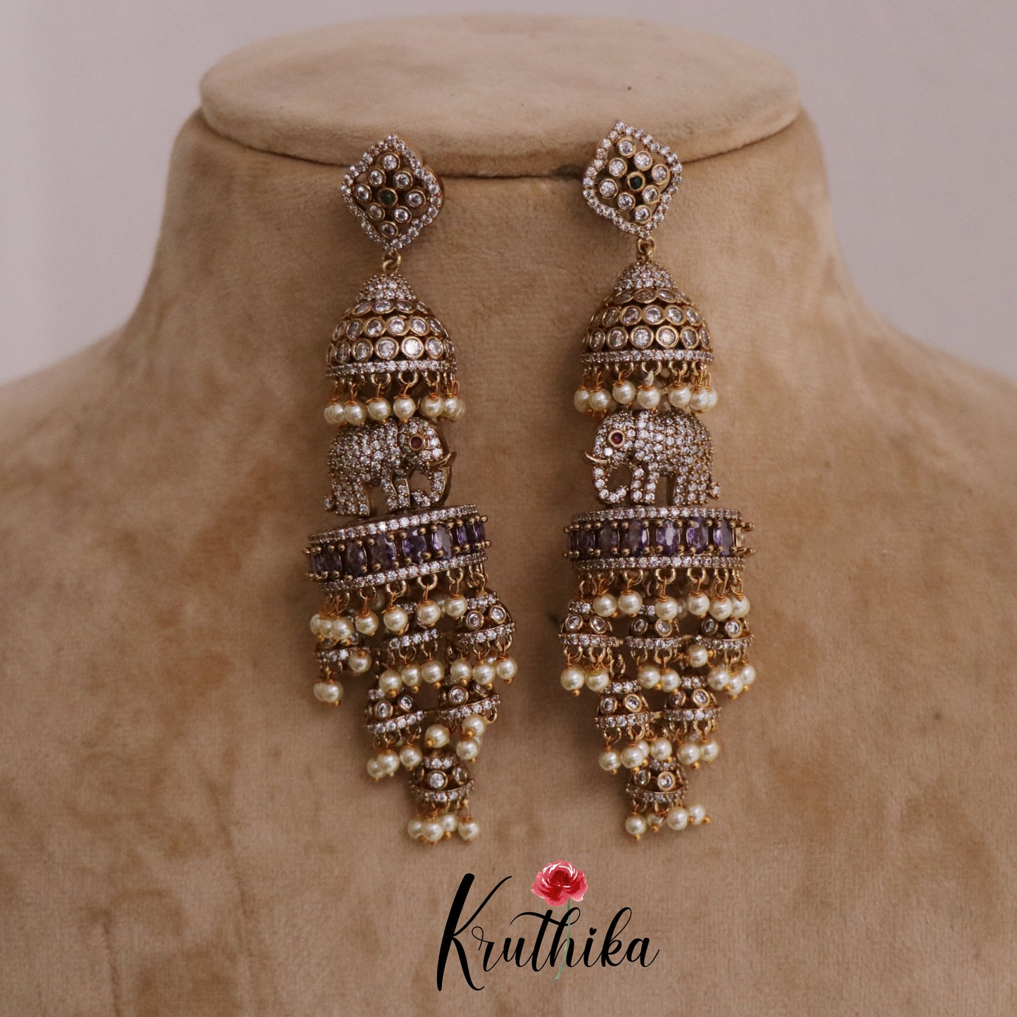 Grand AD Elephant Design with Pearl Beads E519 (Available in 3 Colors)