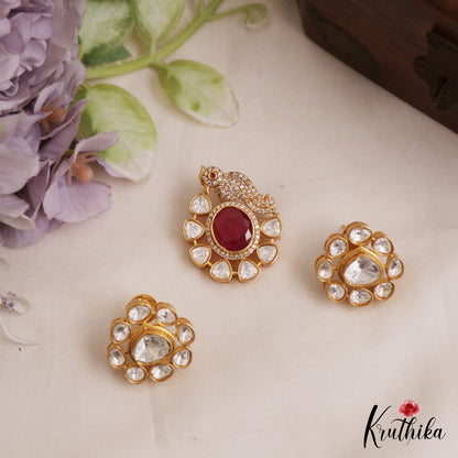 Pretty Floral Peacock Motifs Polki Victorian Pendant Set PS287 (Available In 2 Colors)