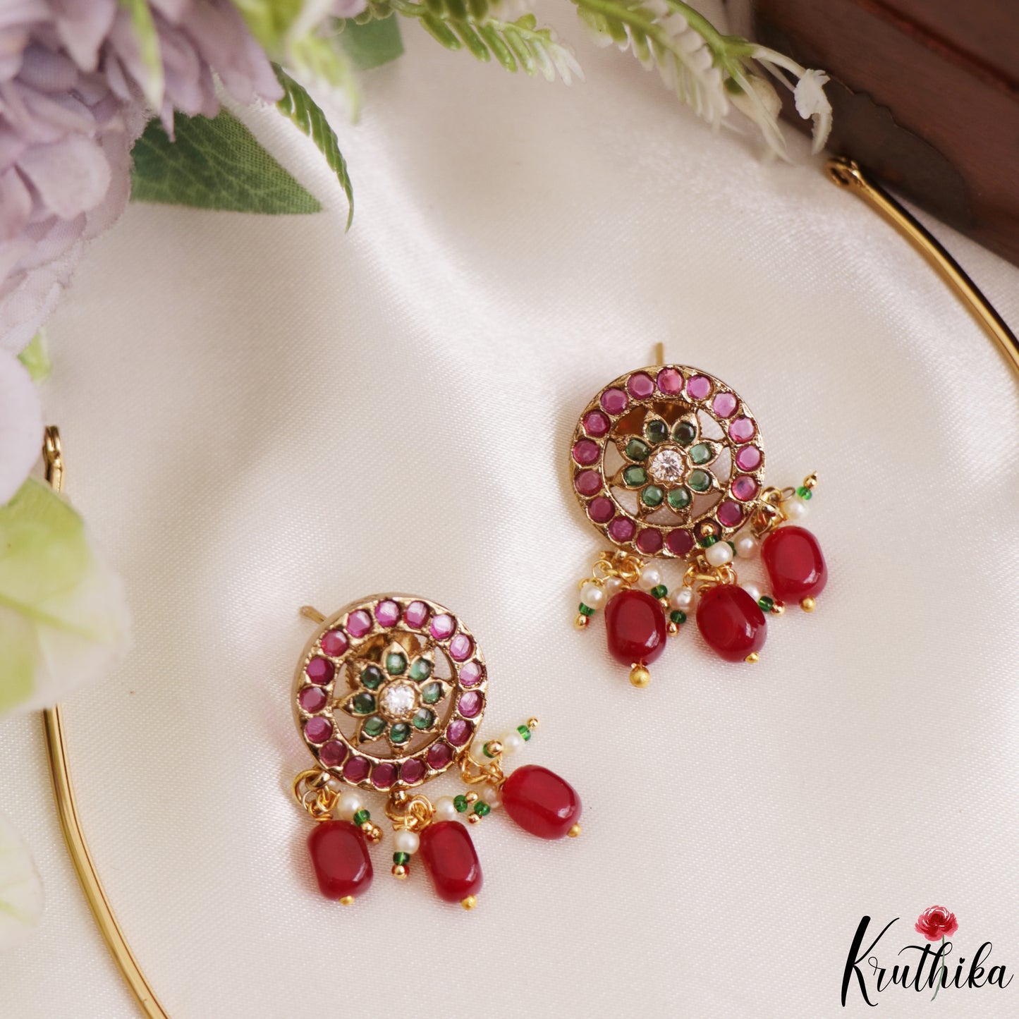 Elegant Floral Mango Motifs Kemp Hasli Choker With Pearl Bead Drops NC3259 (Available In 3 Colors)