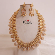 Premium Kundan stone Elegant Temple Lakshmi Haaram with Pastel Green Beads LH1870 with peacock design LH1859