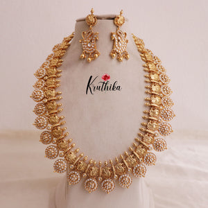 Premium Kundan stone Elegant Temple Lakshmi Haaram with Pastel Green Beads LH1870 with peacock design LH1859