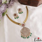 Sparkling Floral Teardrop Motifs Hasli CZ Necklace With Green Bead Drops NC3076