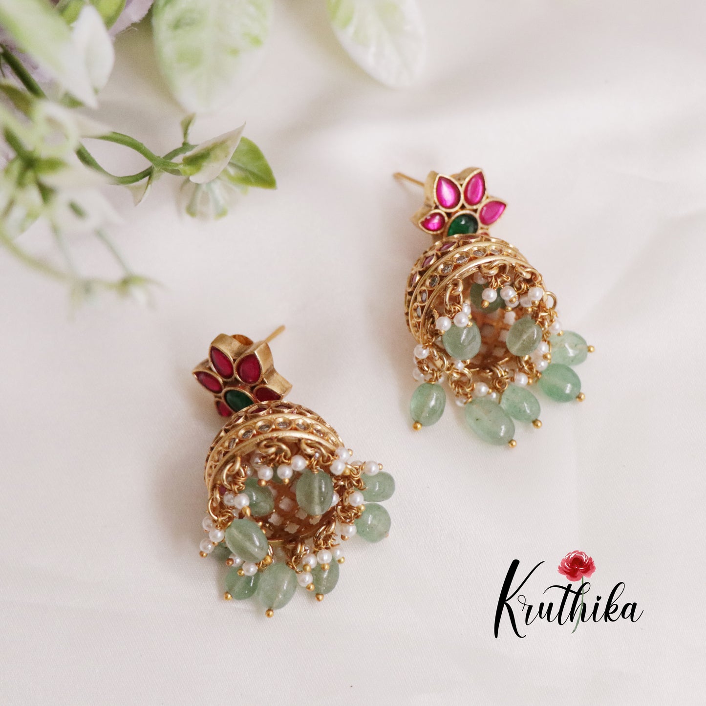 Grand Bridal Kasu Jadau Pendant Necklace with Pastel Green Beads Drops NC2246