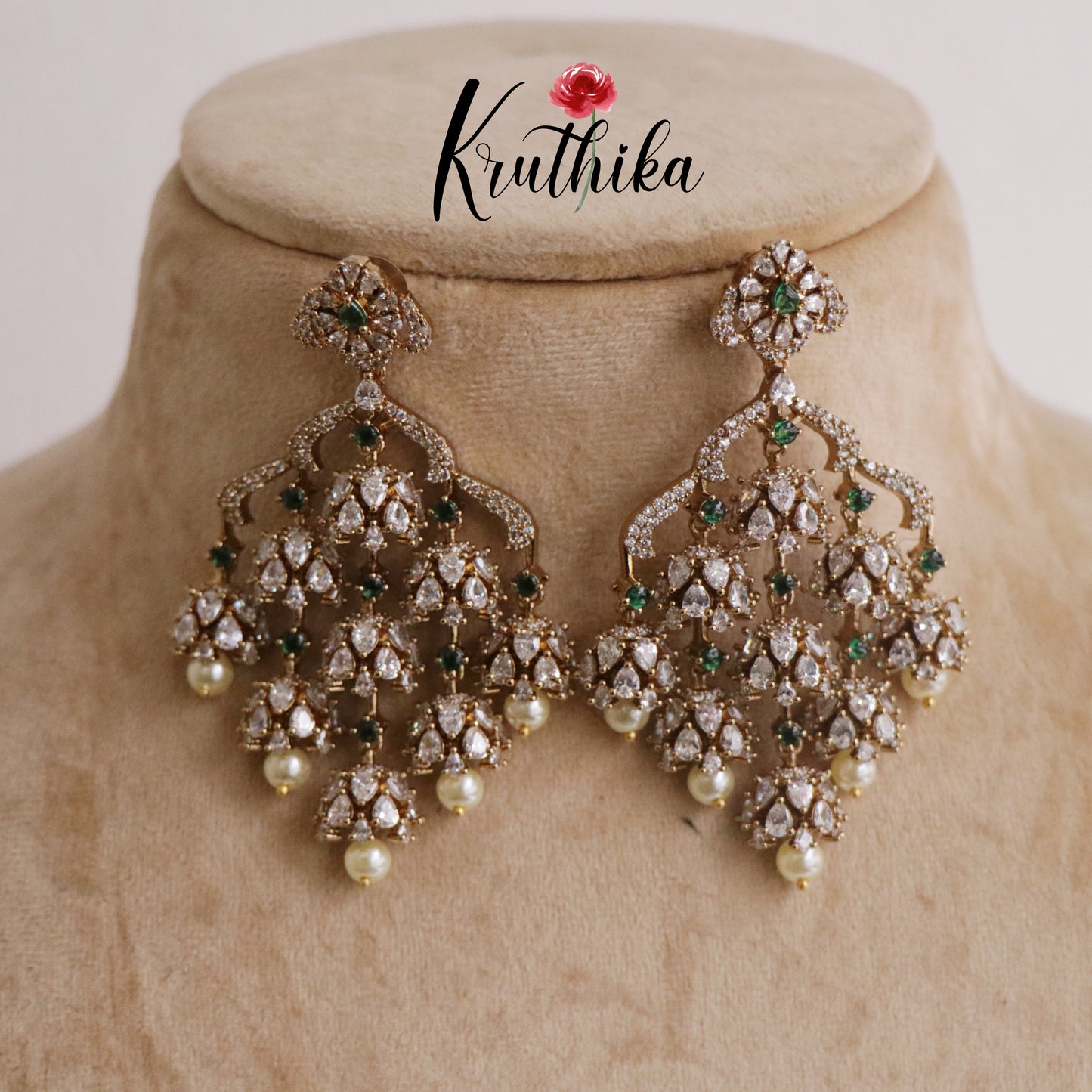 Beautiful Victorian AD Stone Chandelier Earrings E513 (Available in 6 Colours)