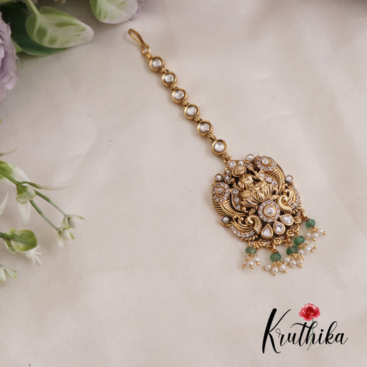 Premium Bridal Lakshmi Bead And Pearl Drops Nakshi Choker Set With Maang Tikka NC2587 (Available In 2 Colors)