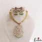Sparkling Teardrop Motifs Hasli CZ Necklace With Green Bead Drops NC3077