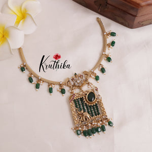 Antique Uncuts Green Beads Elephant Hasli/Kanti Necklace NC1988