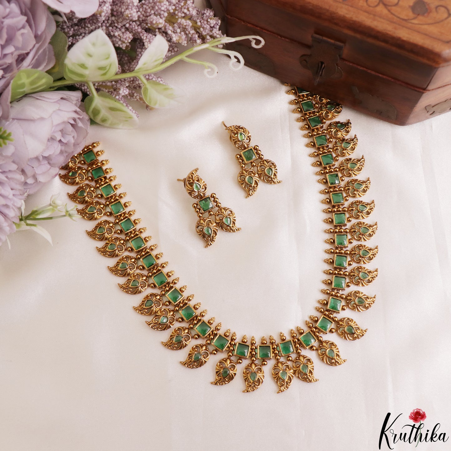 Classic Square Mango Motifs Jadau Necklace NC3181 (Available In 3 Colors)