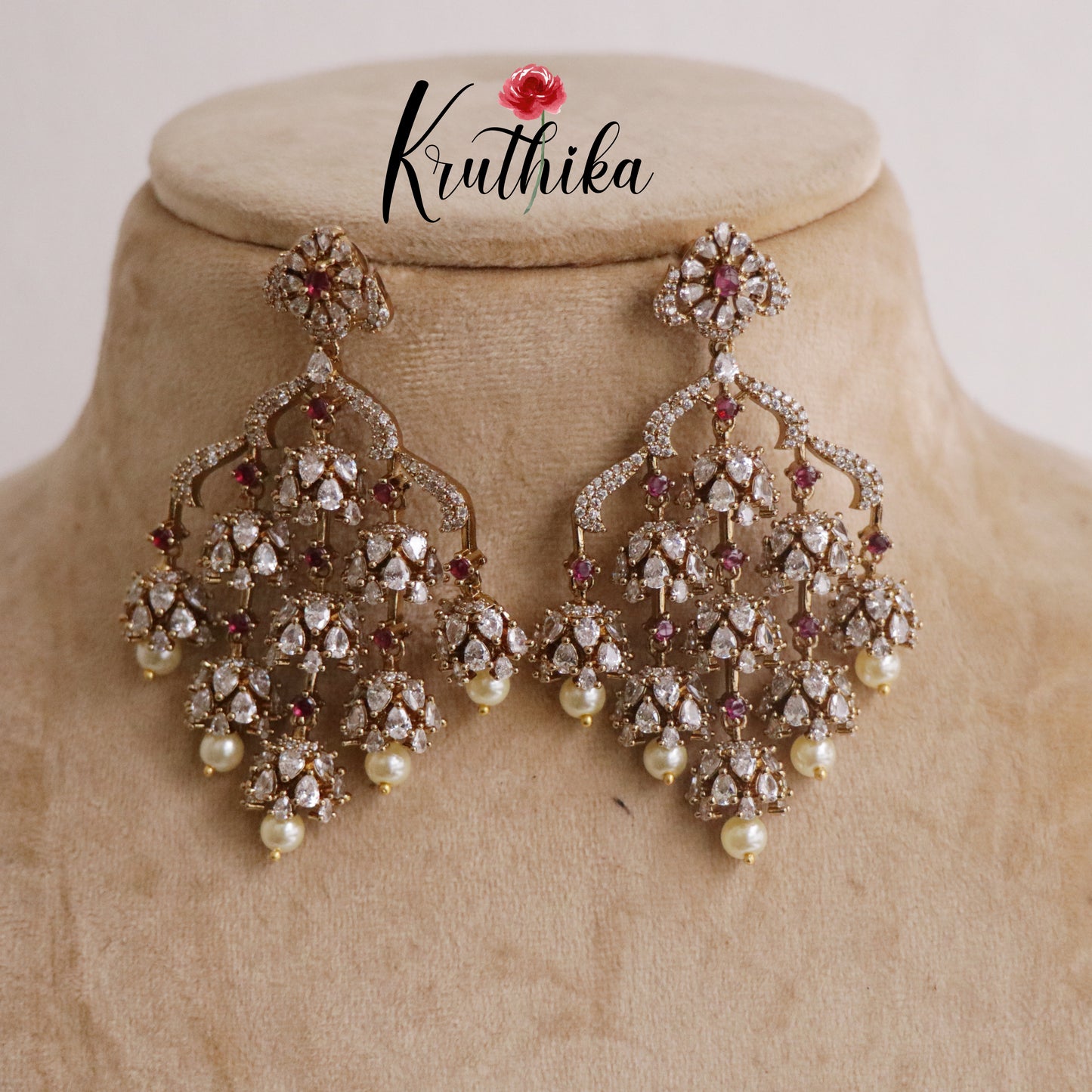 Beautiful Victorian AD Stone Chandelier Earrings E513 (Available in 6 Colours)