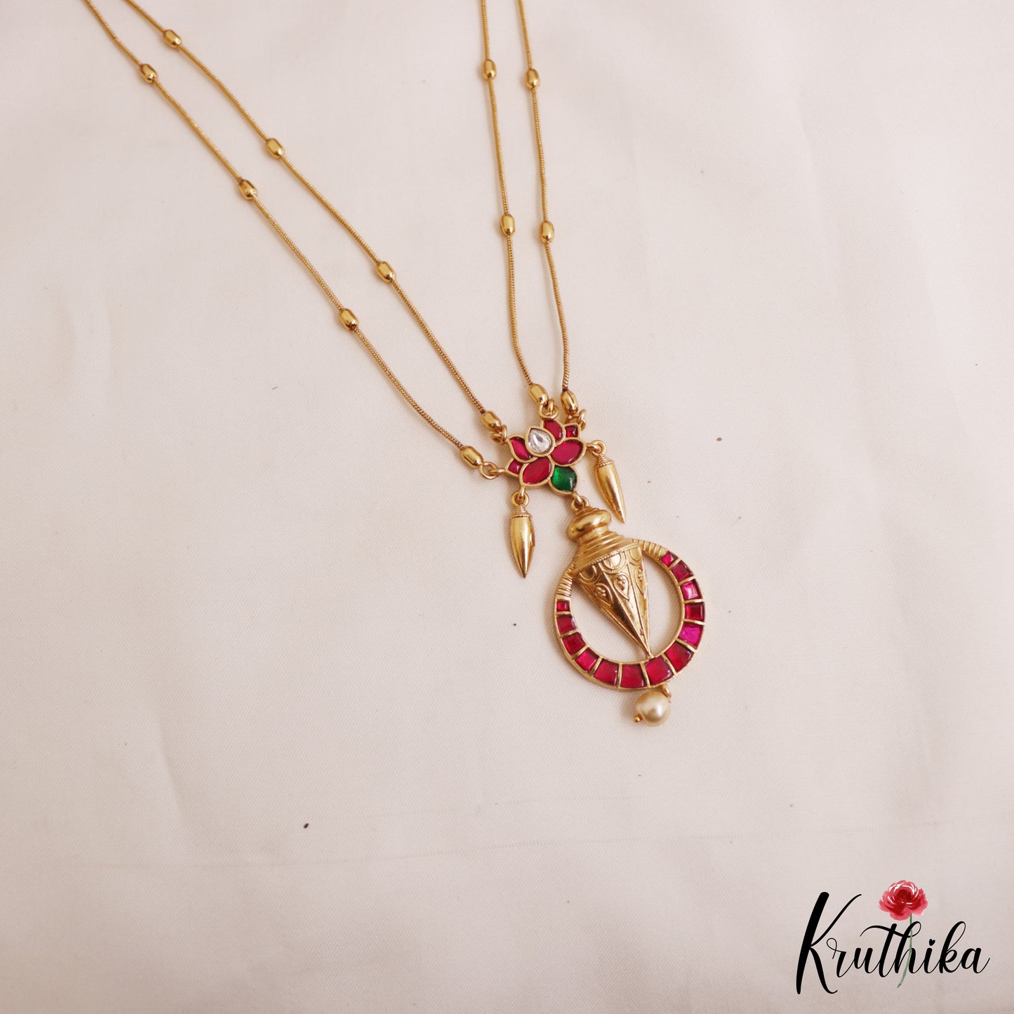 Pretty Lotus Motifs Jadau Chain Set LH2063