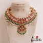 Premium Antique Lakshmi Motifs Jadau Necklace With Green Bead Drops NC2853