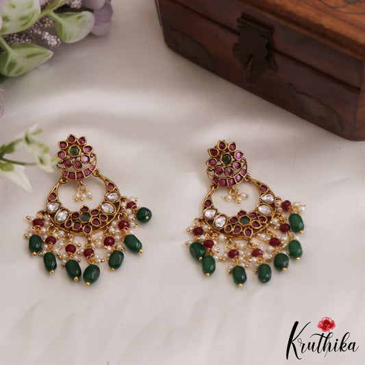 Beautiful Floral Chandbali Earrings With Pearl And Bead Drops E883 (Available In 2 Colors)