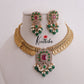 Grand Lakshmi Coin Necklace with Victorian Pendant Green Beads Drops NC2315