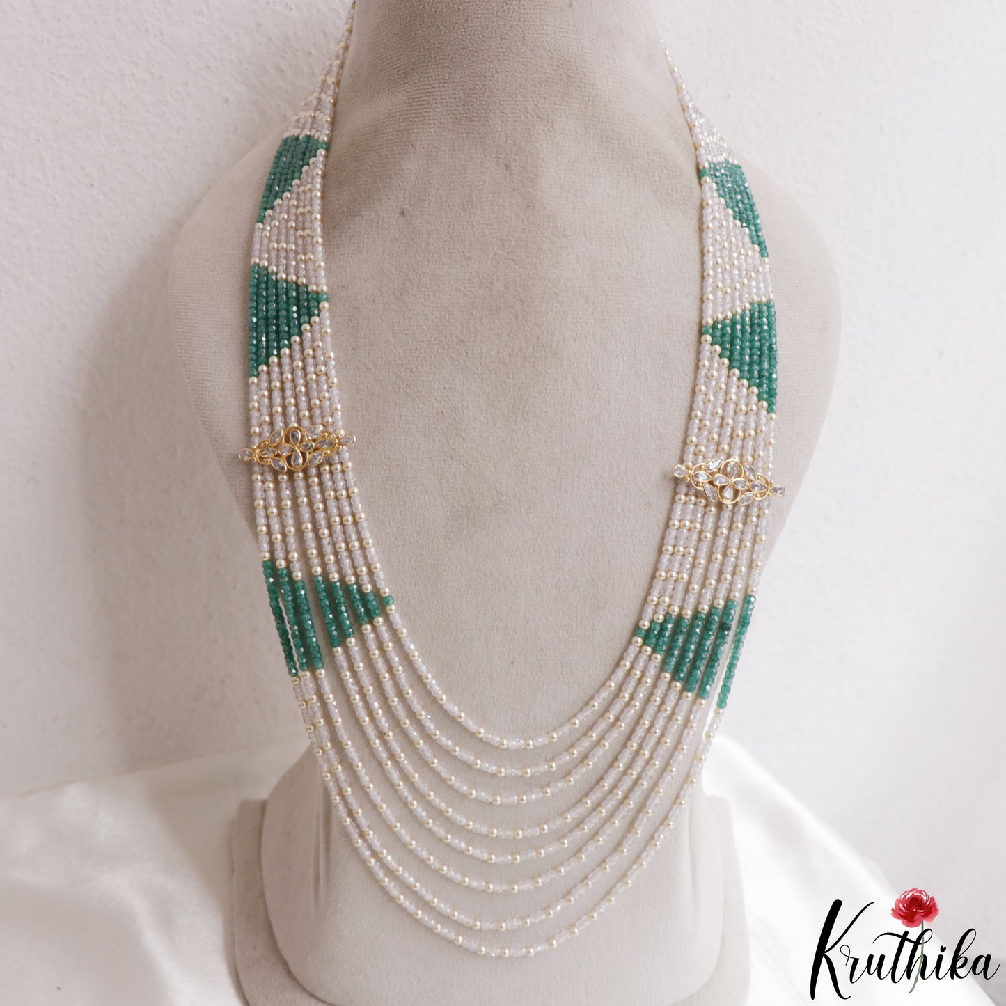 Stunning Multi Layered Crystal & Pearl Haaram With Floral Accents LH2153 (Available In 3 Colors)