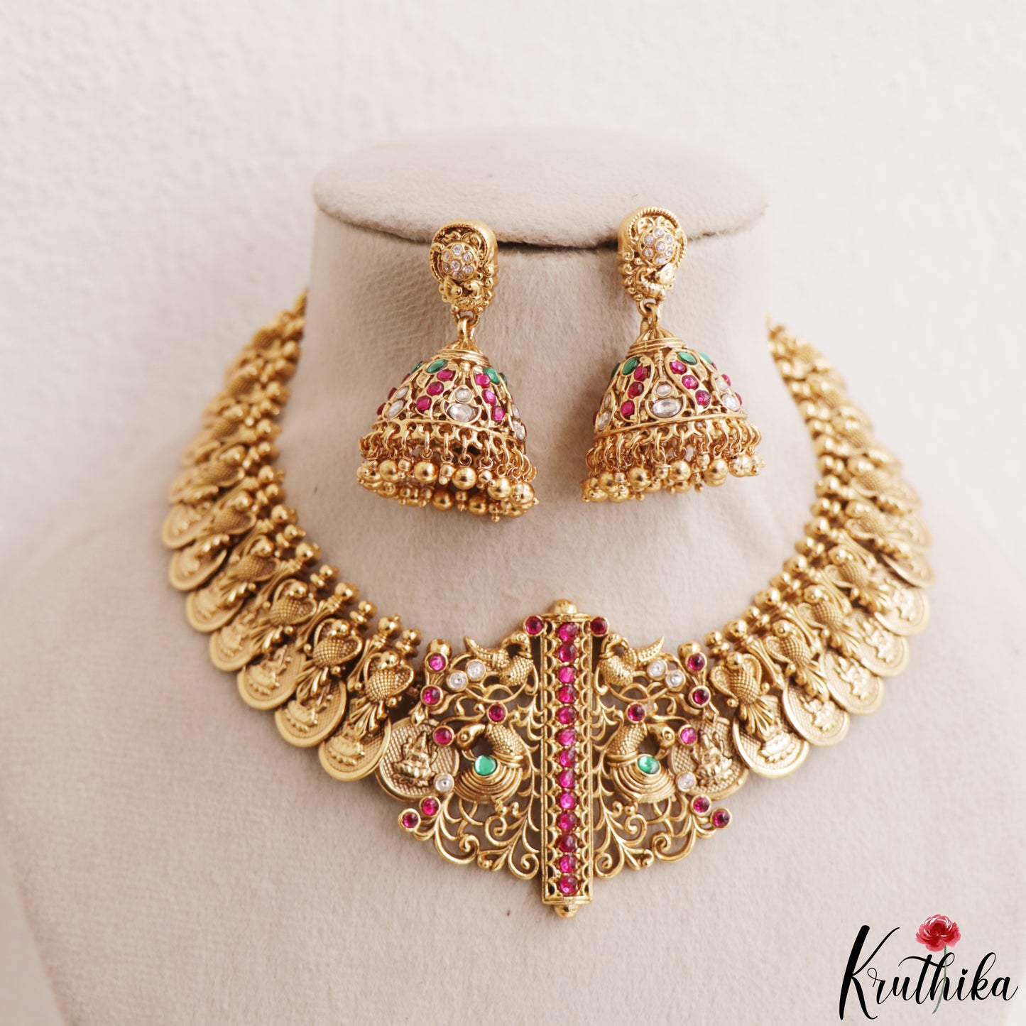 Gorgeous Antique Peacock Motifs Lakshmi Kasu Necklace NC3209