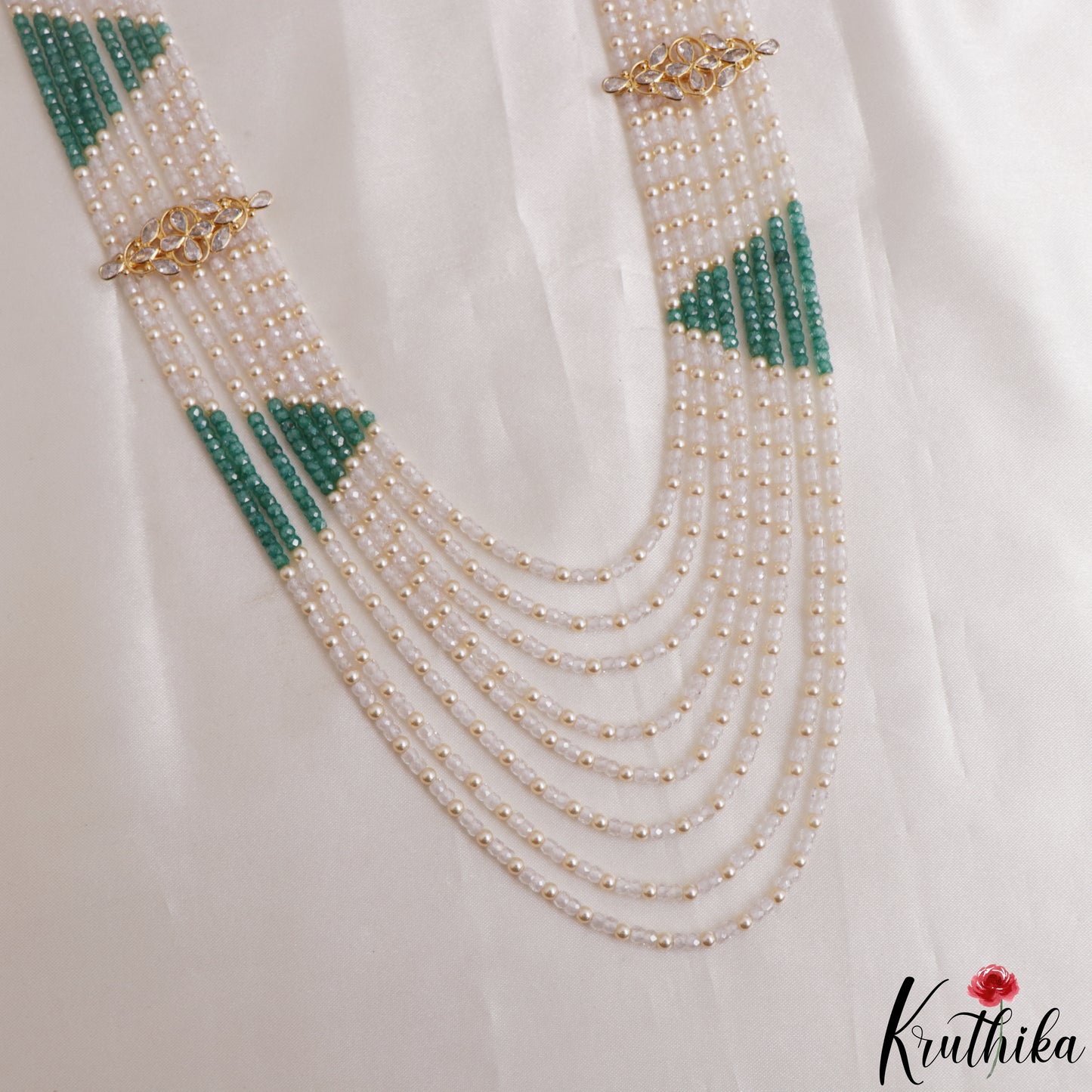 Stunning Multi Layered Crystal & Pearl Haaram With Floral Accents LH2153 (Available In 3 Colors)