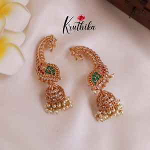 Beautiful AD Peacock Ear cuff jhumkas E460 (Available in two colors)