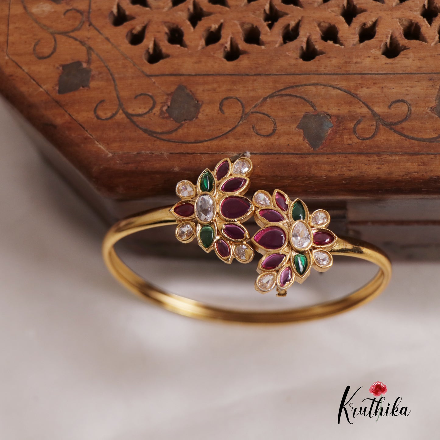 Elegant Floral CZ kemp Openable Kada B299 (Colors available)
