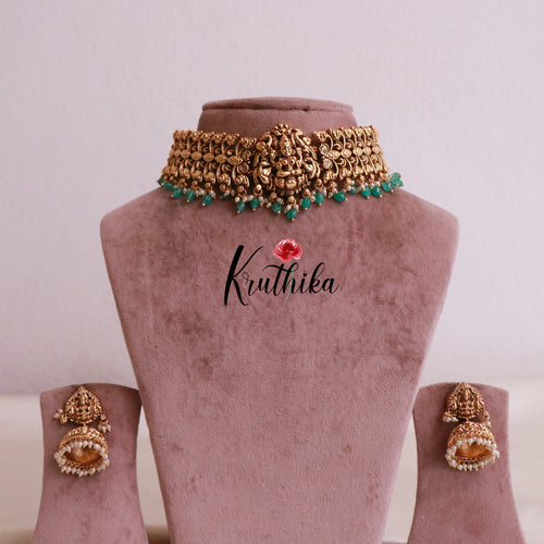 Elegant Lakshmi Chocker With Pastel Green Beads NC1853