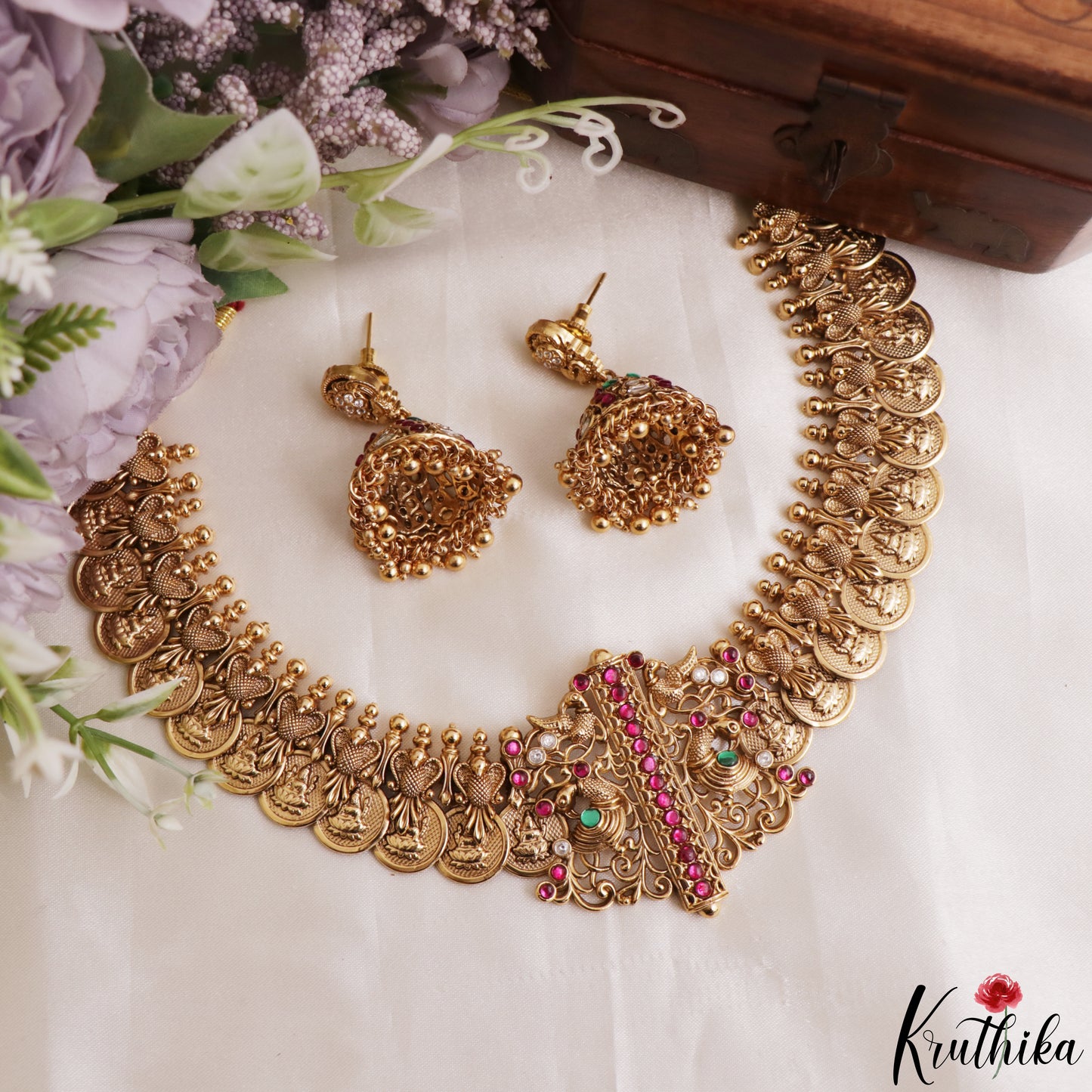 Gorgeous Antique Peacock Motifs Lakshmi Kasu Necklace NC3209