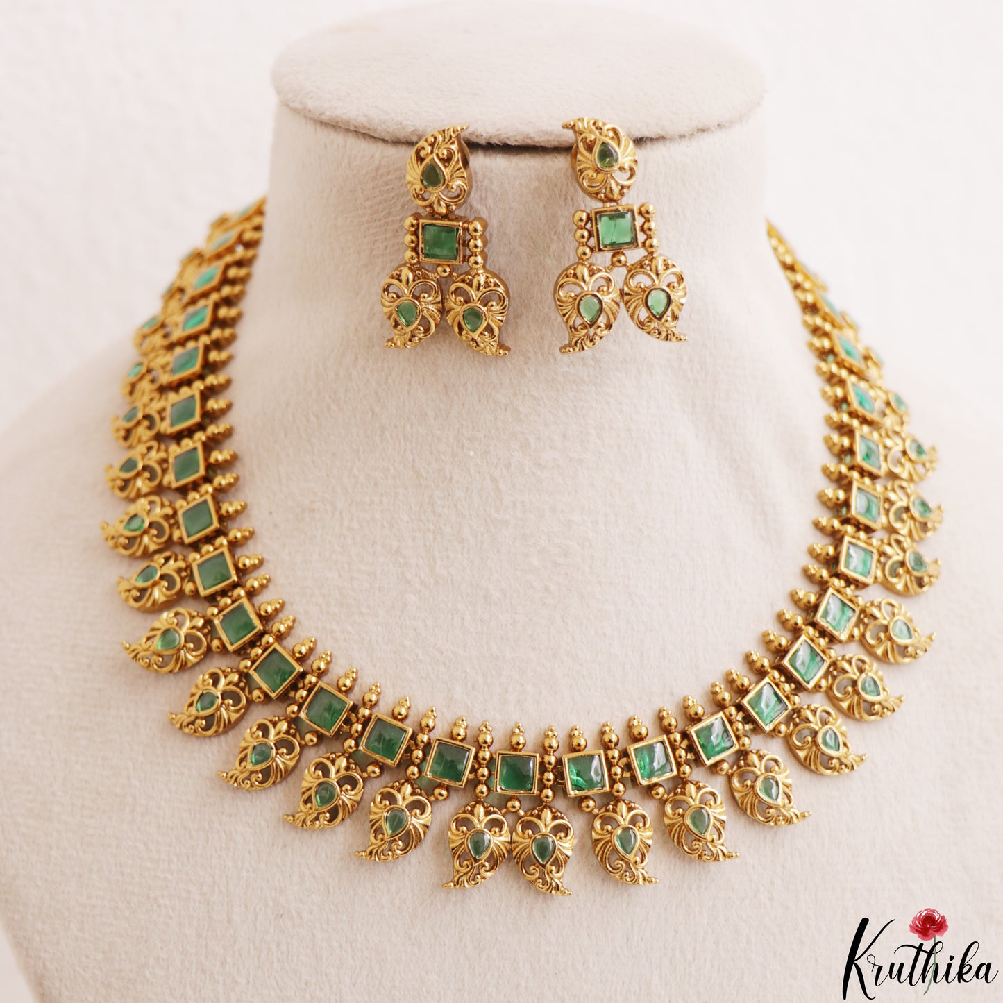 Classic Square Mango Motifs Jadau Necklace NC3181 (Available In 3 Colors)