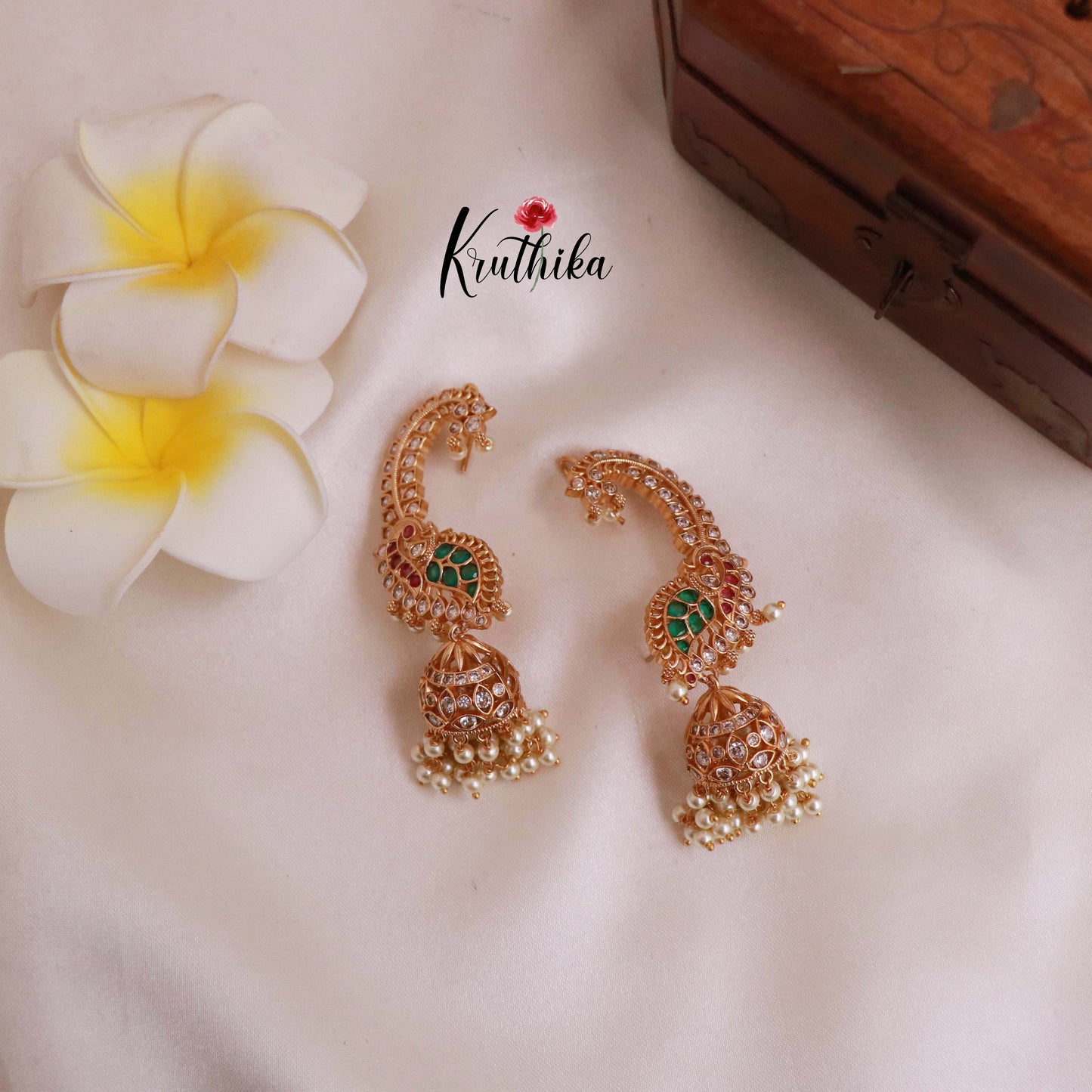 Beautiful AD Peacock Ear cuff jhumkas E460 (Available in two colors)
