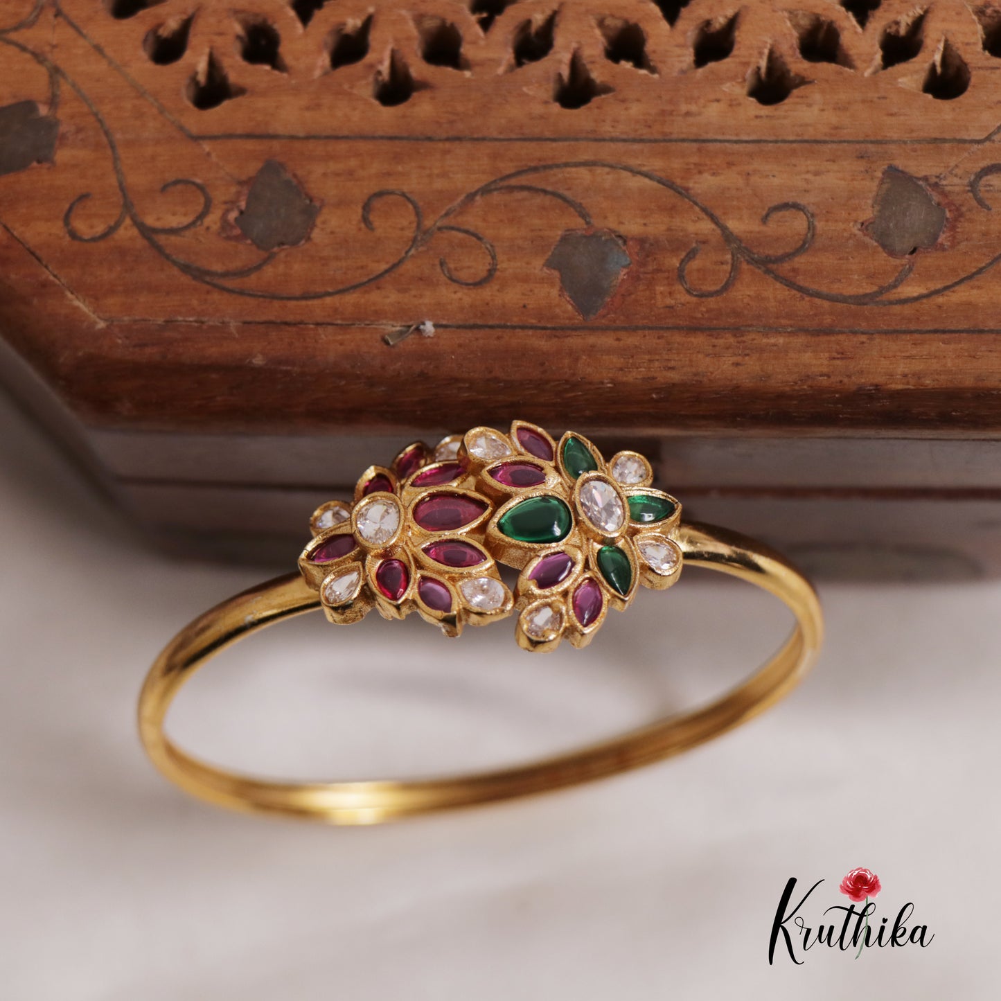 Elegant Floral CZ kemp Openable Kada B299 (Colors available)
