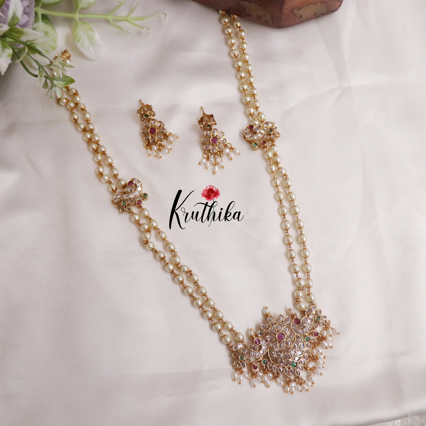 Trendy Two Layer Pearl Haaram with Peacock Pendant LH1956