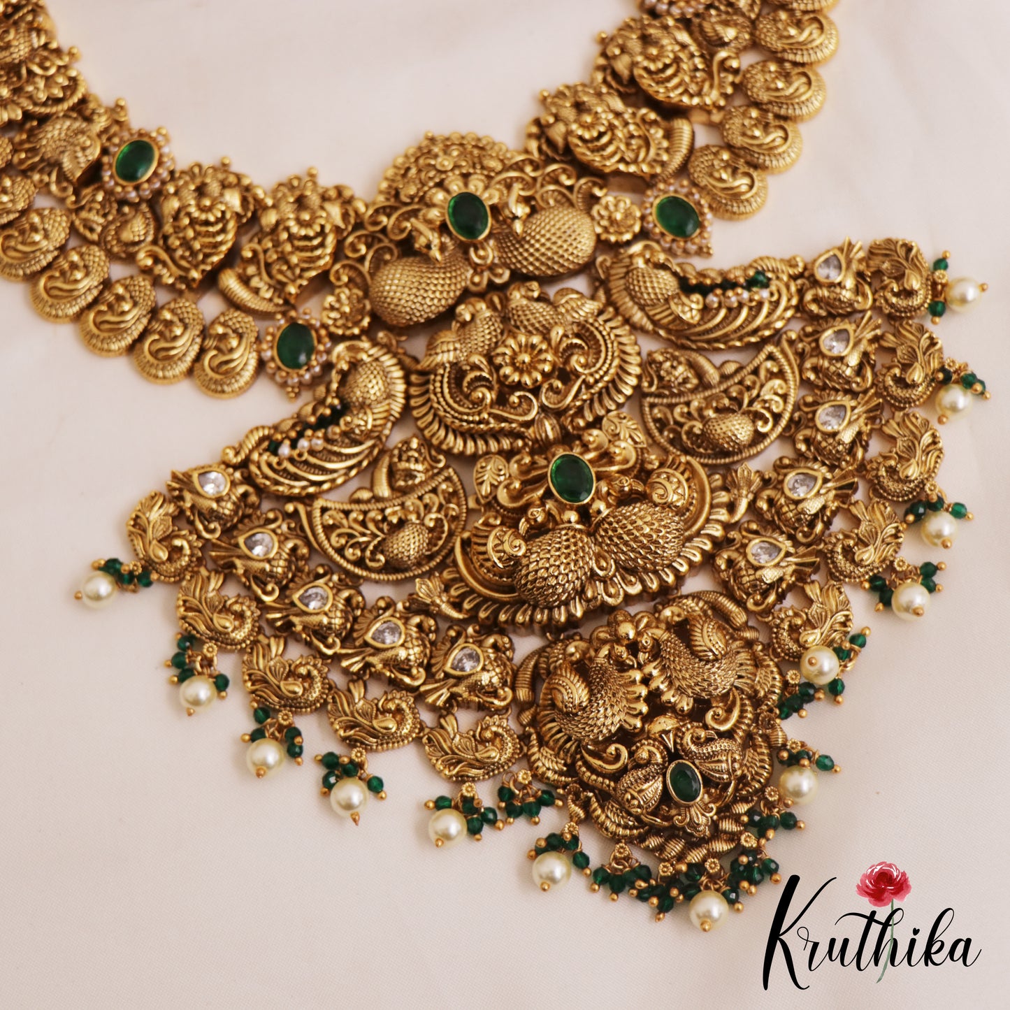 Premium Antique Nagas Peacock Motifs Choker With Pearl Drops NC2800
